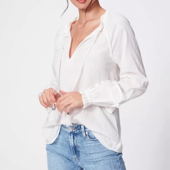 New Paige Tailynn White Long Sleeve Peasent Style Boho Blouse Size Large - Picture 16 of 16